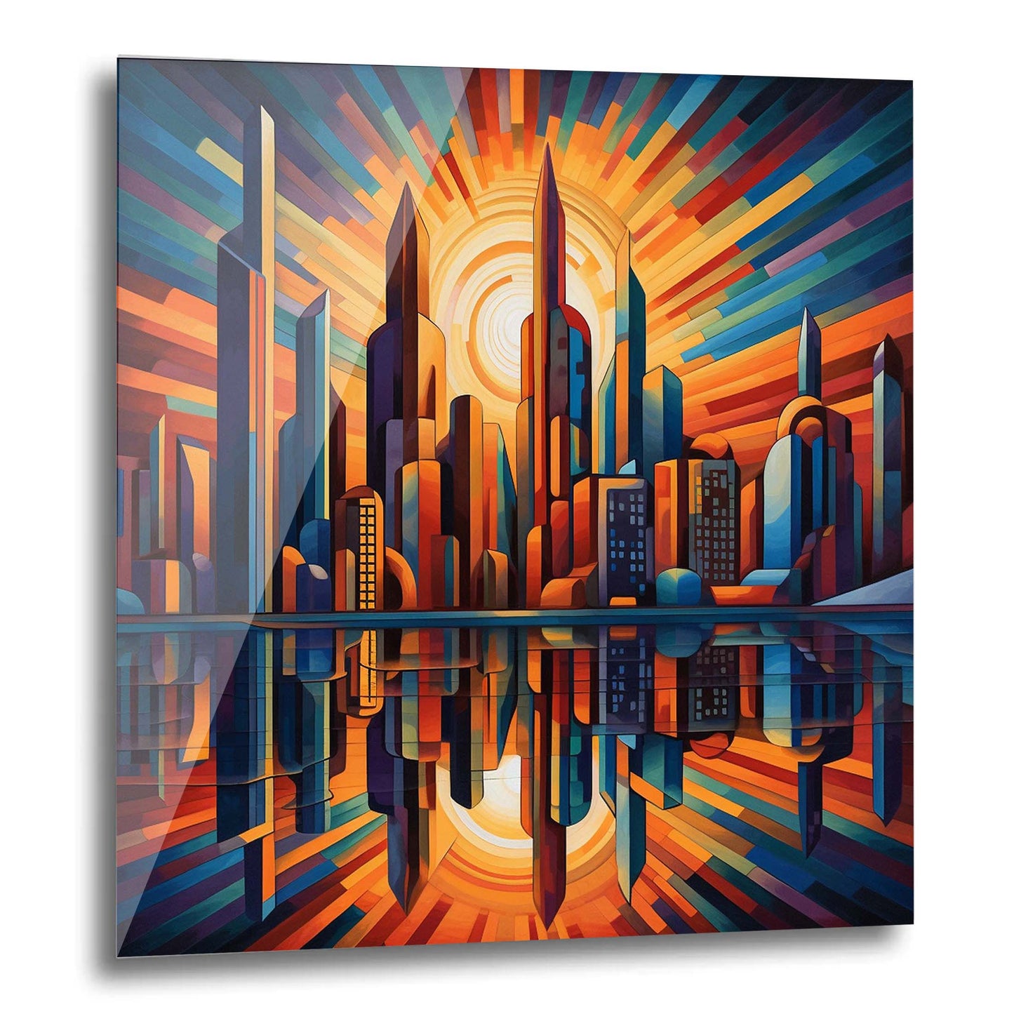 Frankfurt skyline - mural in the style of futurism