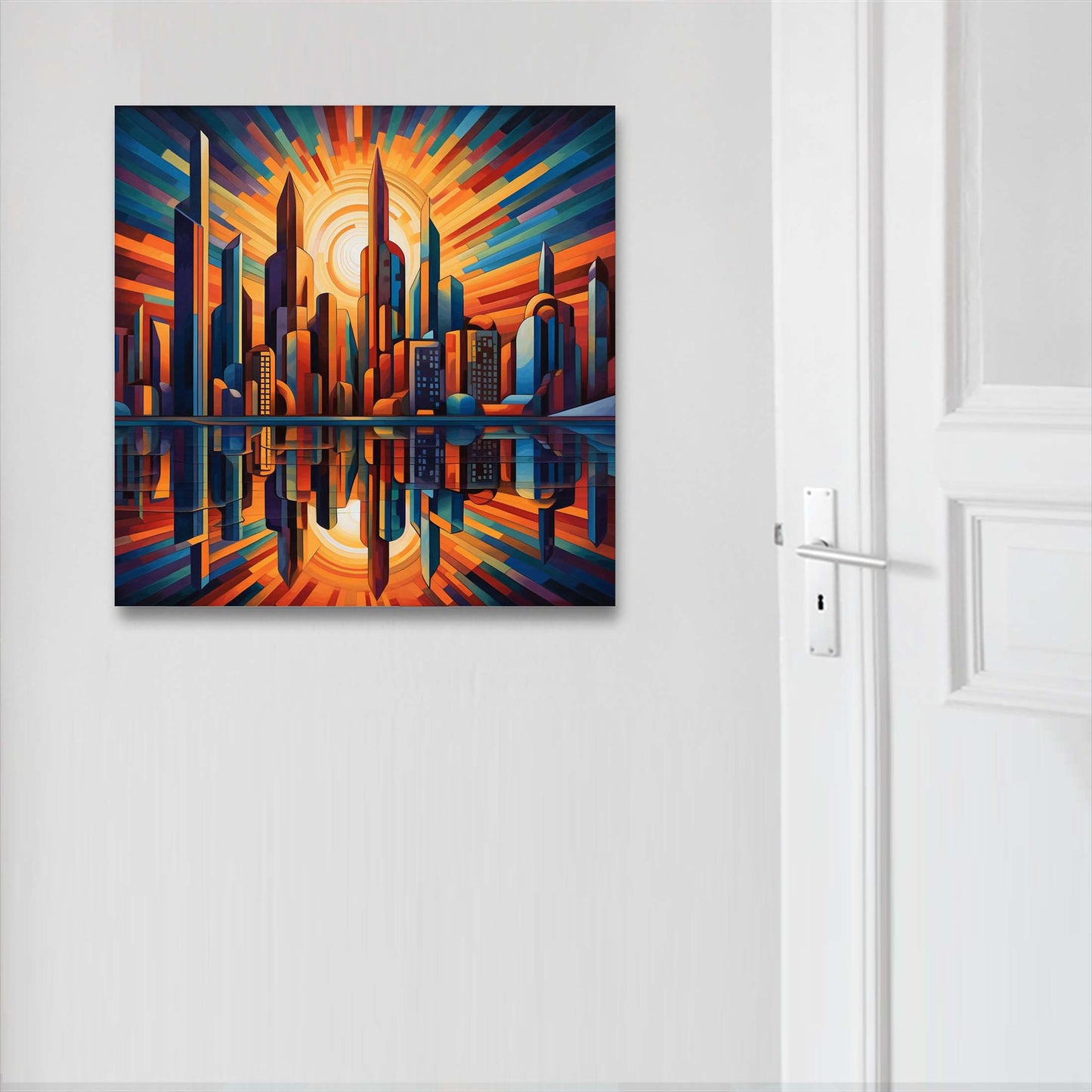 Frankfurt skyline - mural in the style of futurism