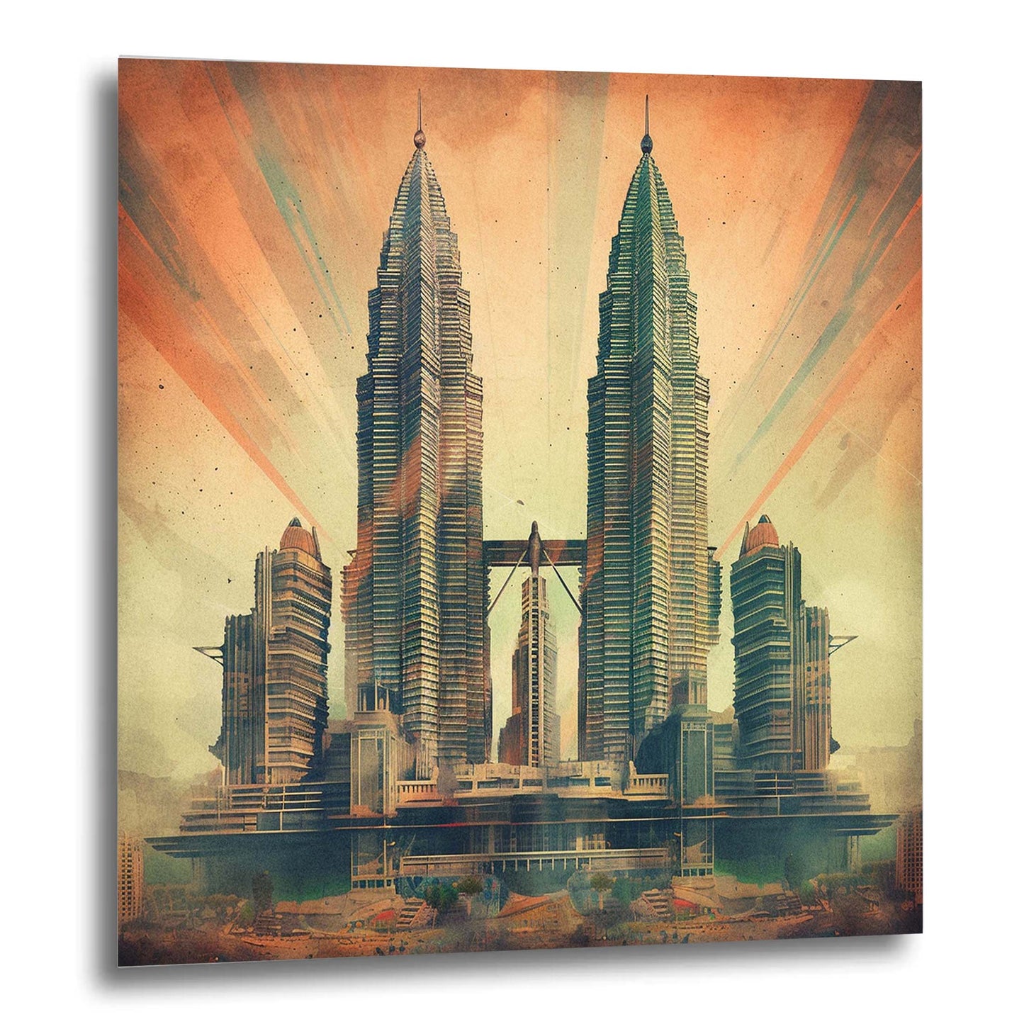 Petronas Towers Kuala Lumpur - mural in the style of futurism