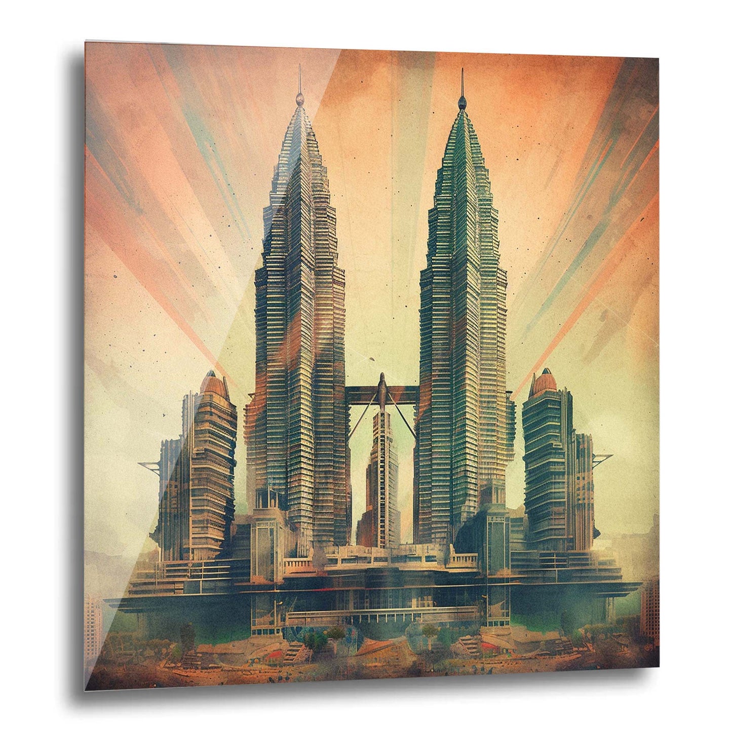Petronas Towers Kuala Lumpur - mural in the style of futurism