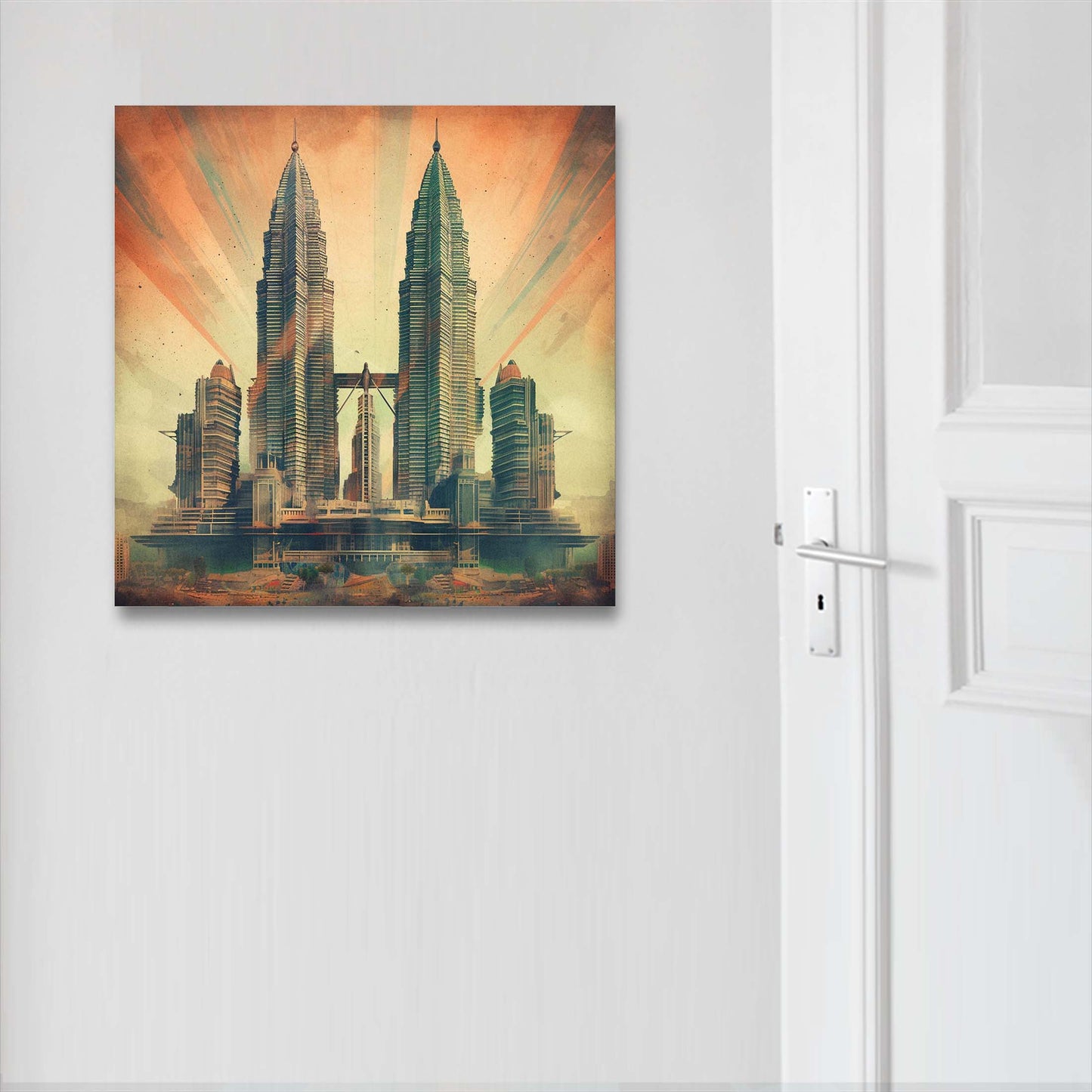 Petronas Towers Kuala Lumpur - mural in the style of futurism