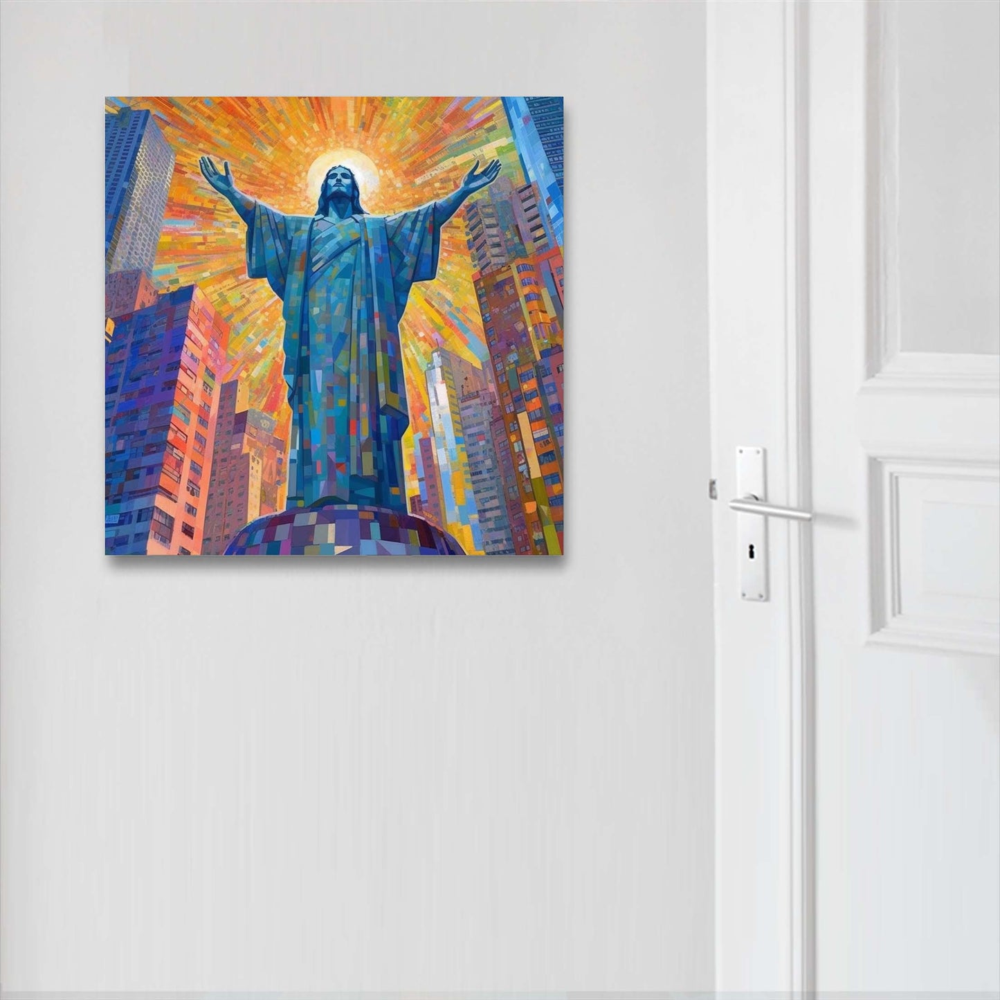 Rio de Janeiro Christ Statue - mural in the style of futurism