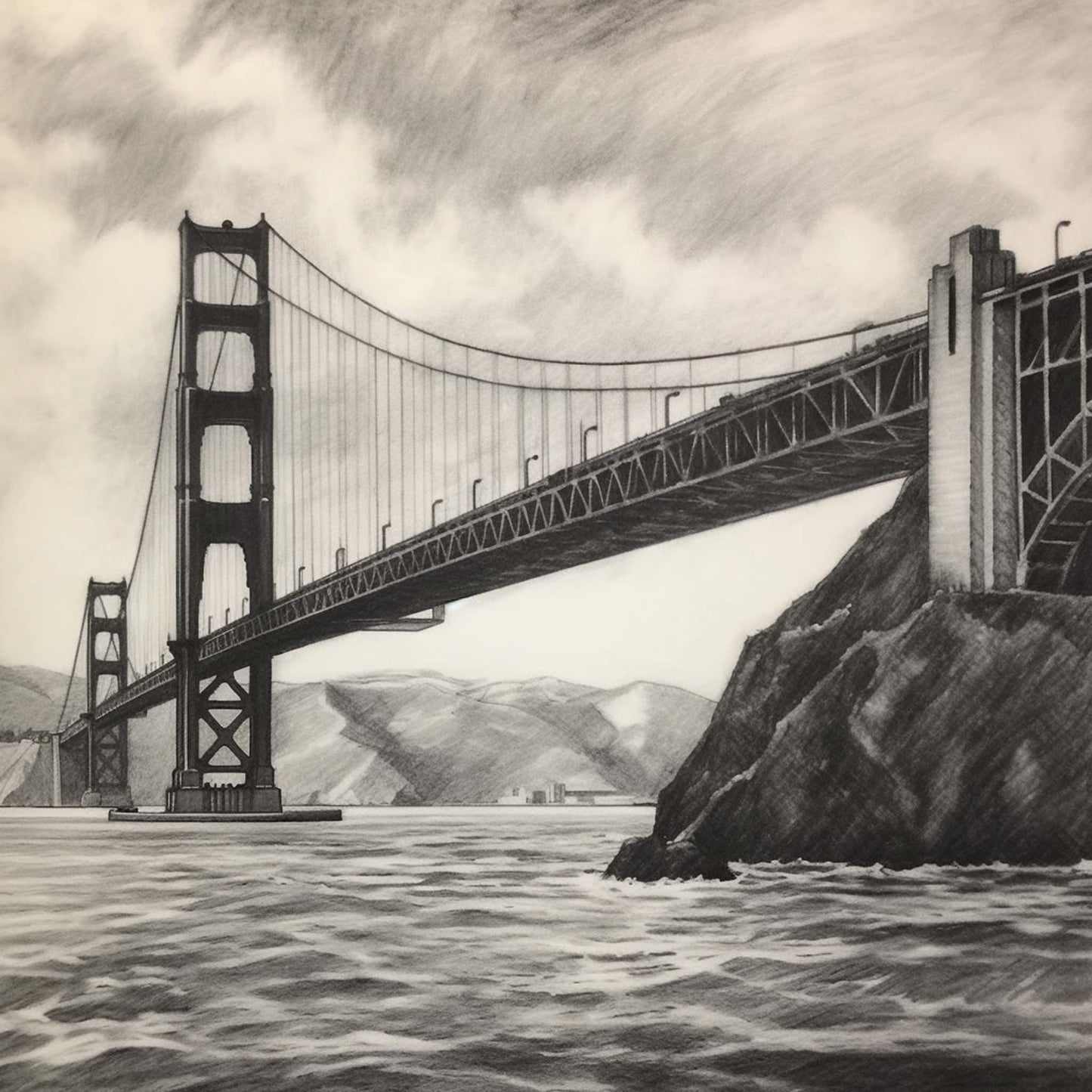 San Francisco Golden Gate Bridge - Mural in the style of a drawing
