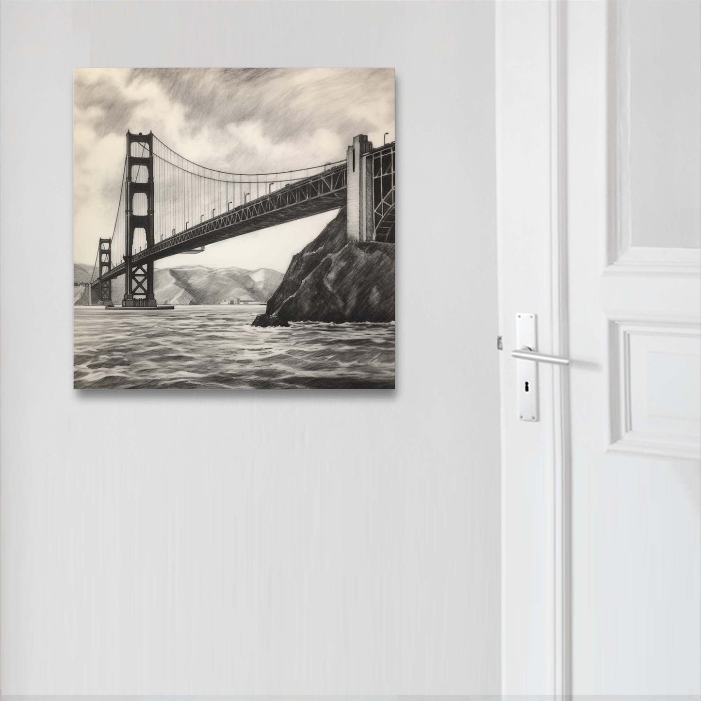 San Francisco Golden Gate Bridge - Mural in the style of a drawing