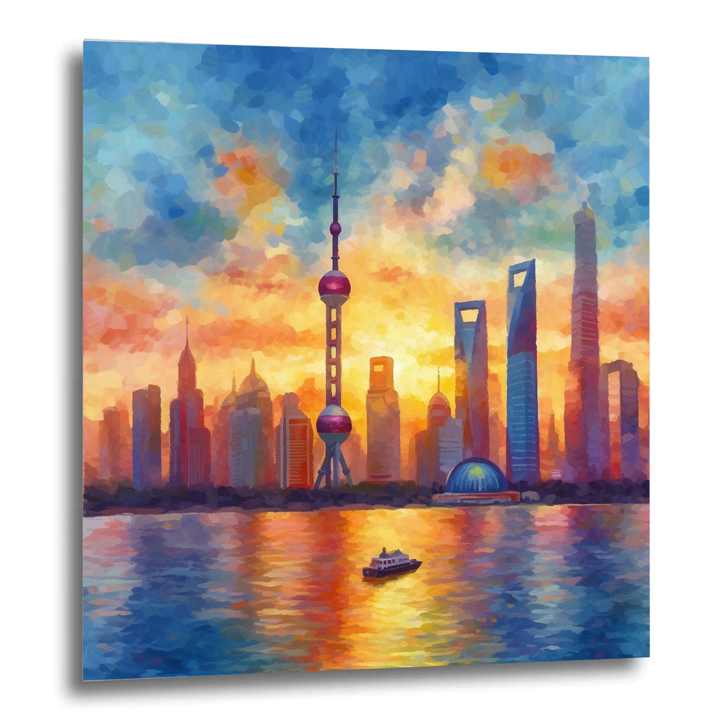 Shanghai Skyline - mural in the style of impressionism