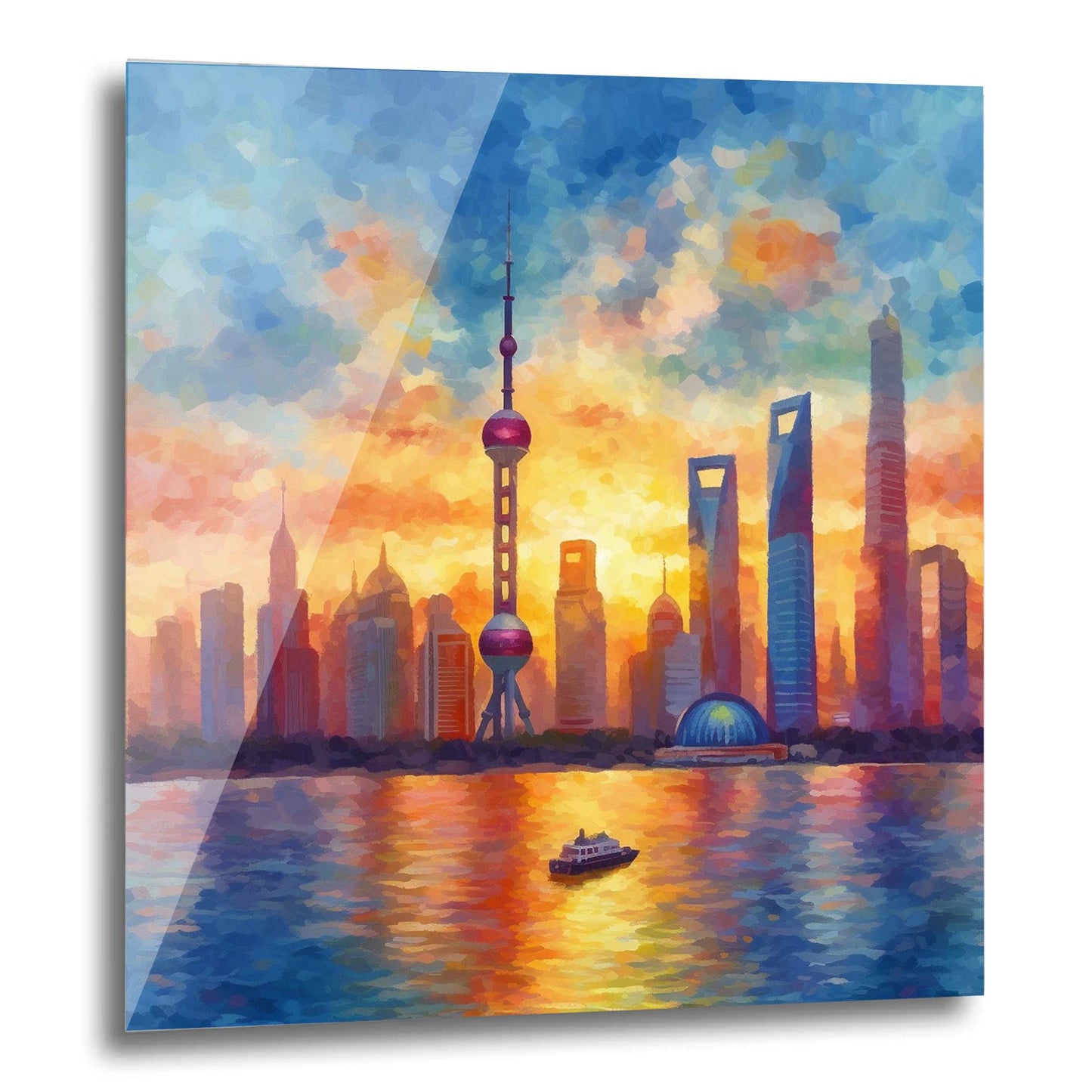 Shanghai Skyline - mural in the style of impressionism