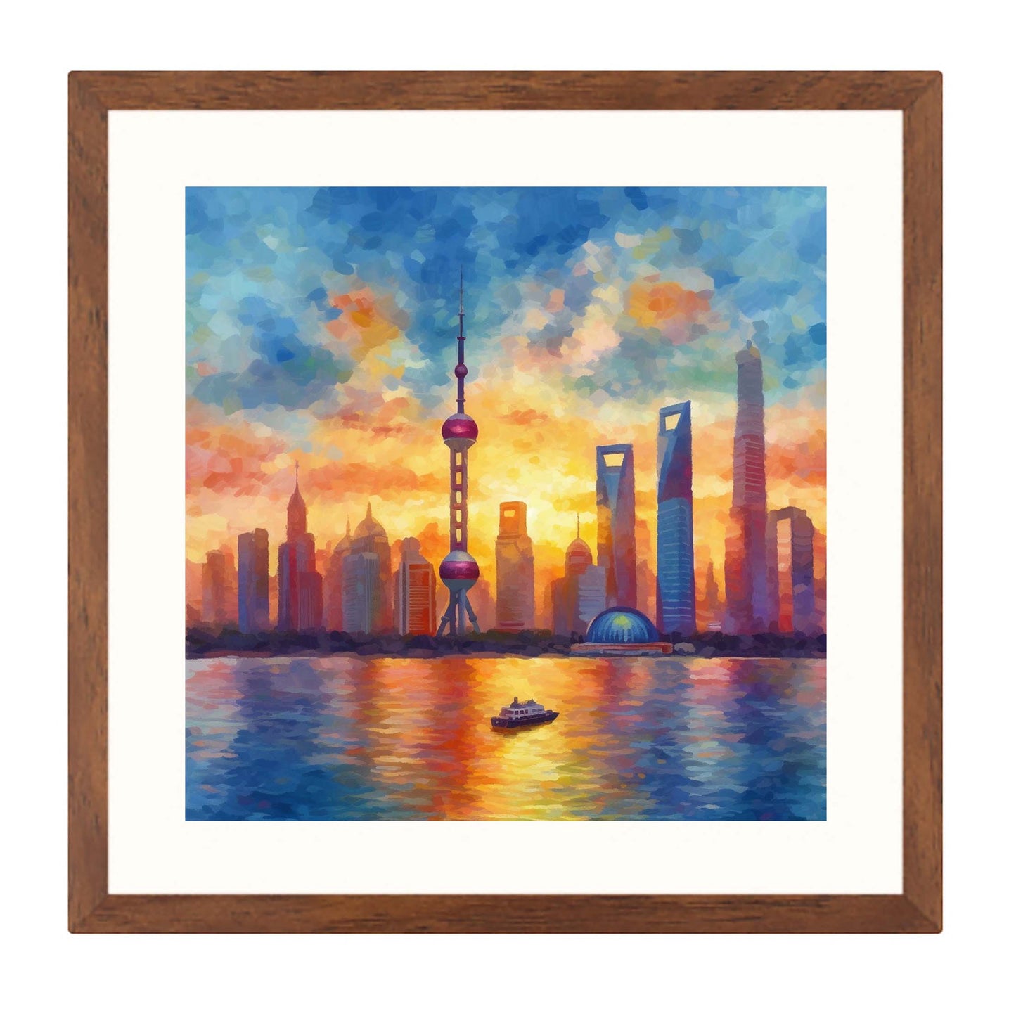Shanghai Skyline - mural in the style of impressionism