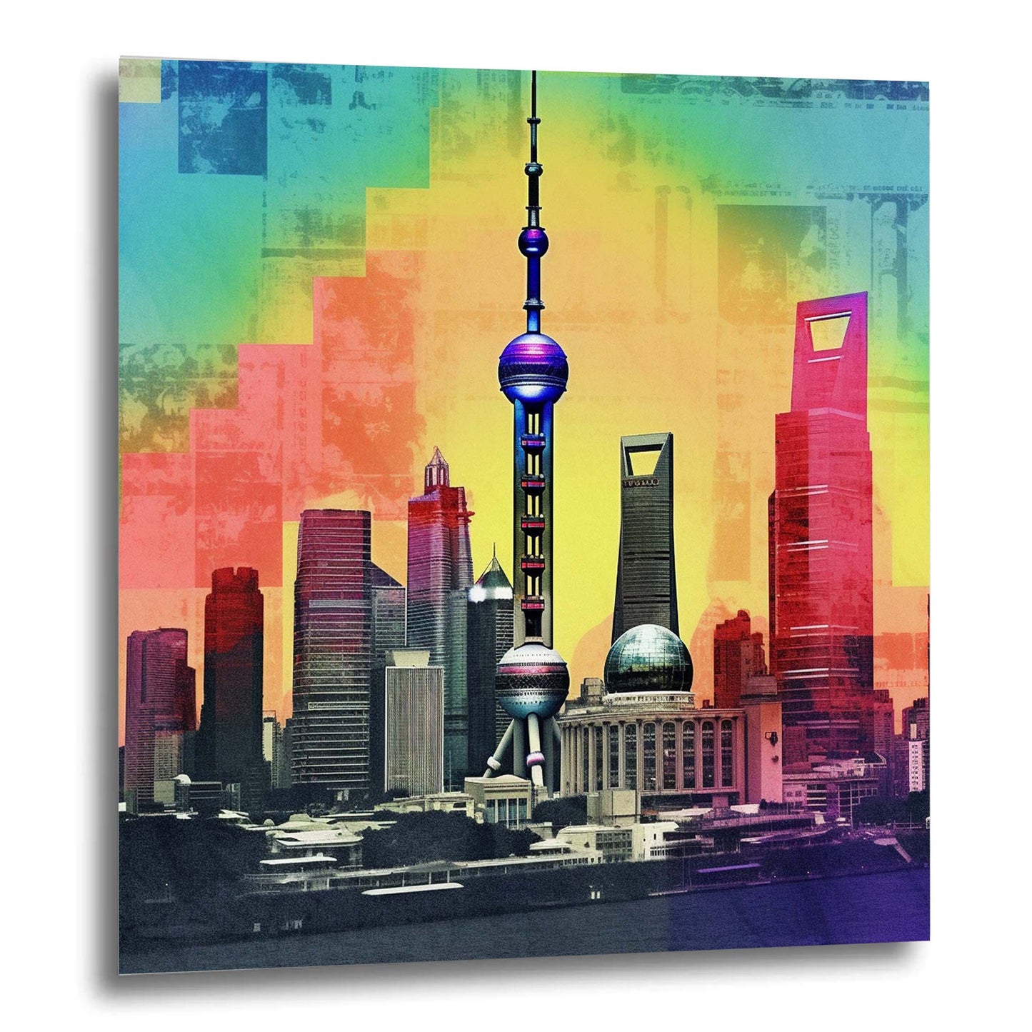 Shanghai skyline mural in pop art style