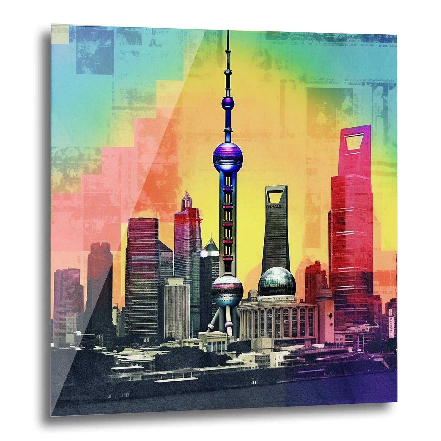 Shanghai skyline mural in pop art style