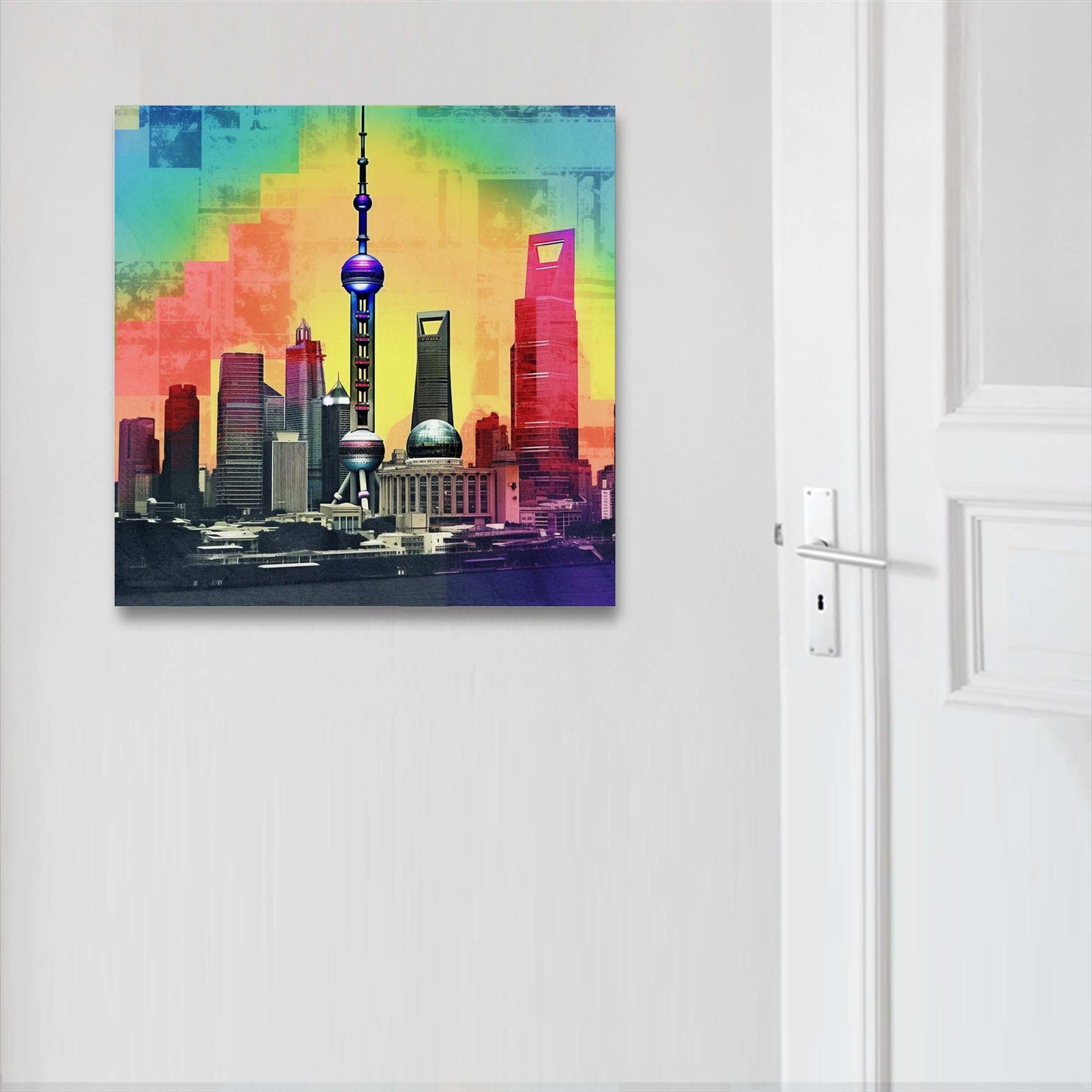 Shanghai skyline mural in pop art style