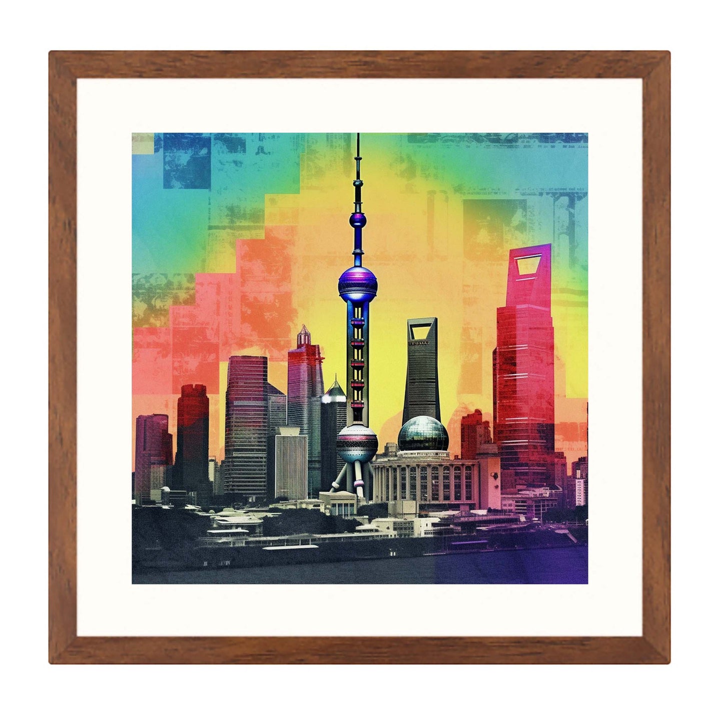 Shanghai skyline mural in pop art style