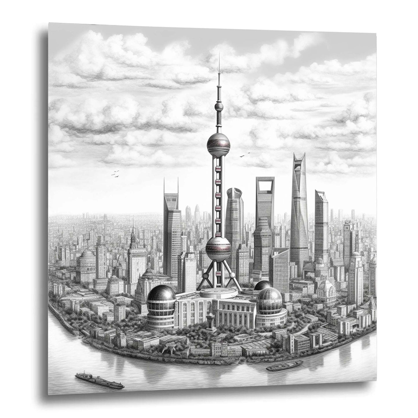 Shanghai Skyline - Mural in the style of a drawing