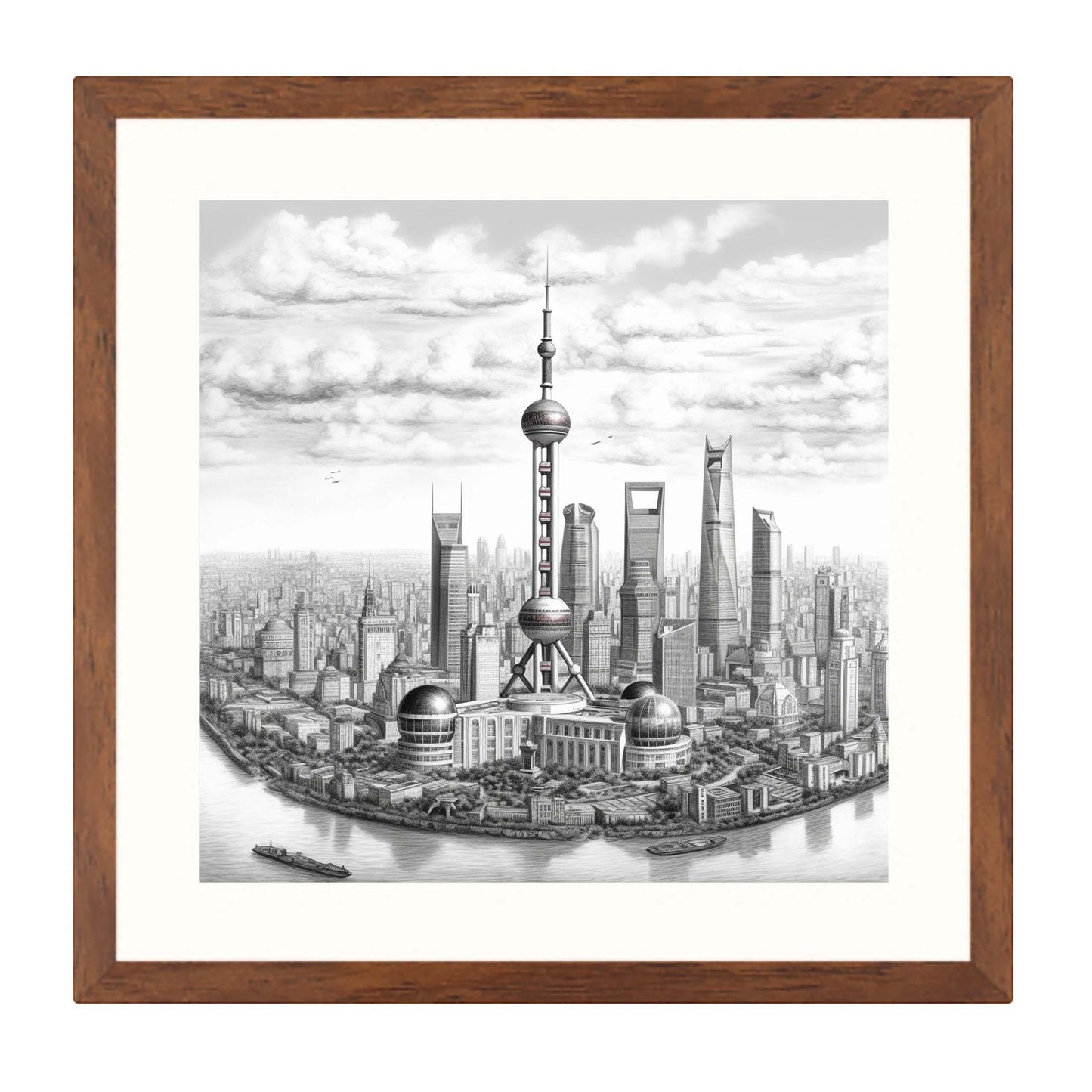 Shanghai Skyline - Mural in the style of a drawing