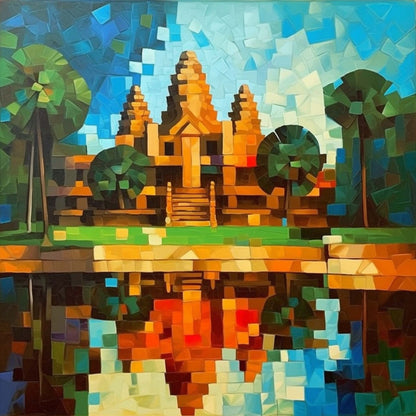 Urbanisto - Angkor Wat - Wandbild als Schwarz-Weiß-Zeichnung