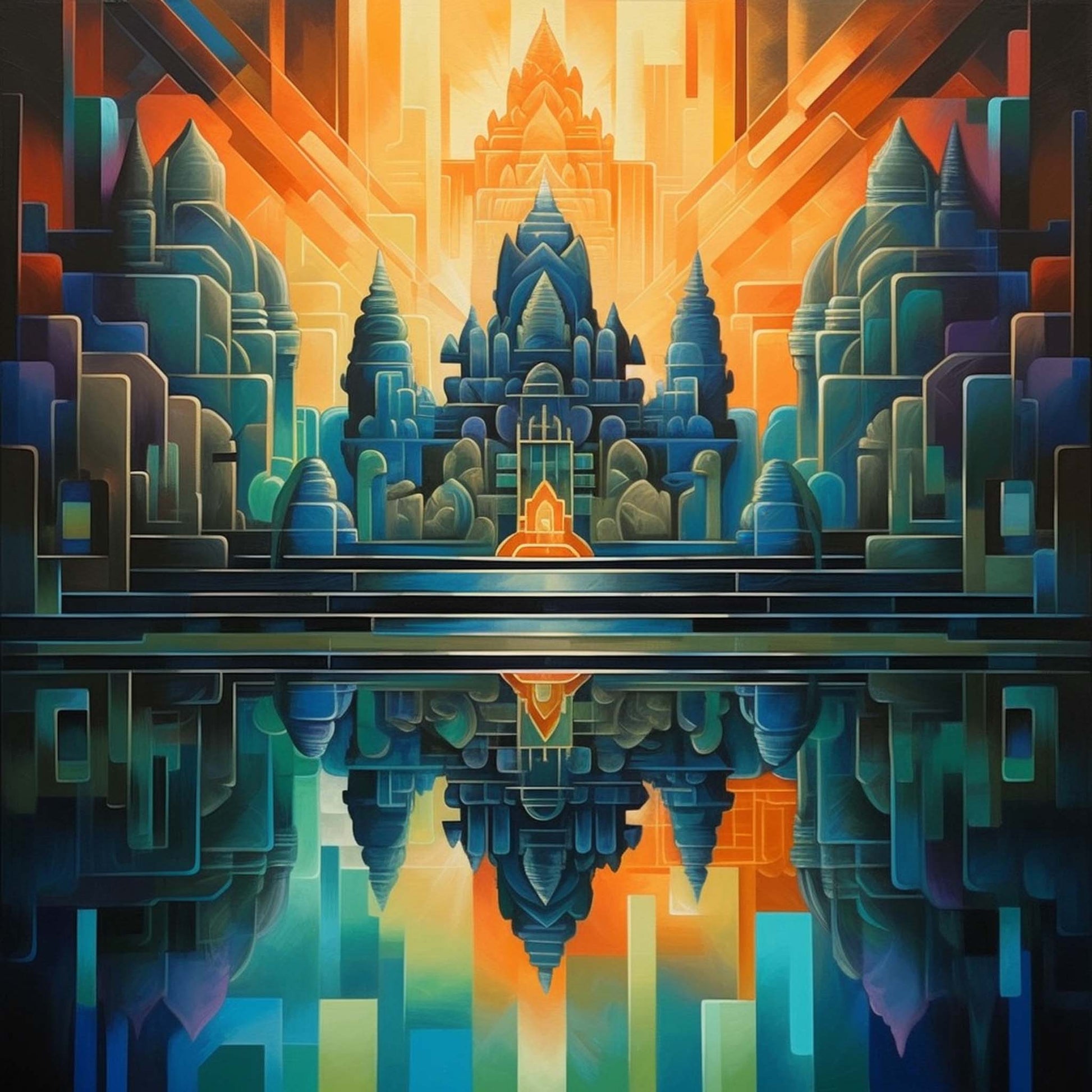 Urbanisto - Angkor Wat - Wandbild in der Stilrichtung des Futurismus