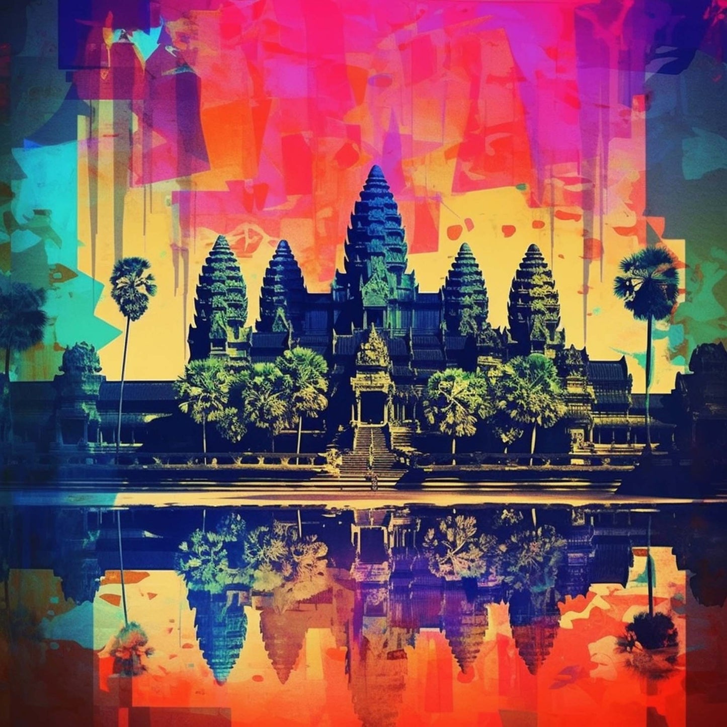 Urbanisto - Angkor Wat - Wandbild in der Stilrichtung der Pop-Art