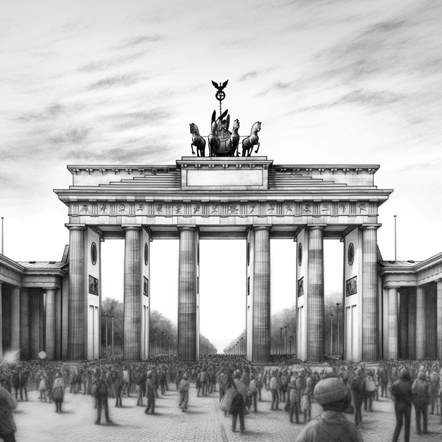 Urbanisto - Berlin Brandenburger Tor - Wandbild als Schwarz-Weiß-Zeichnung