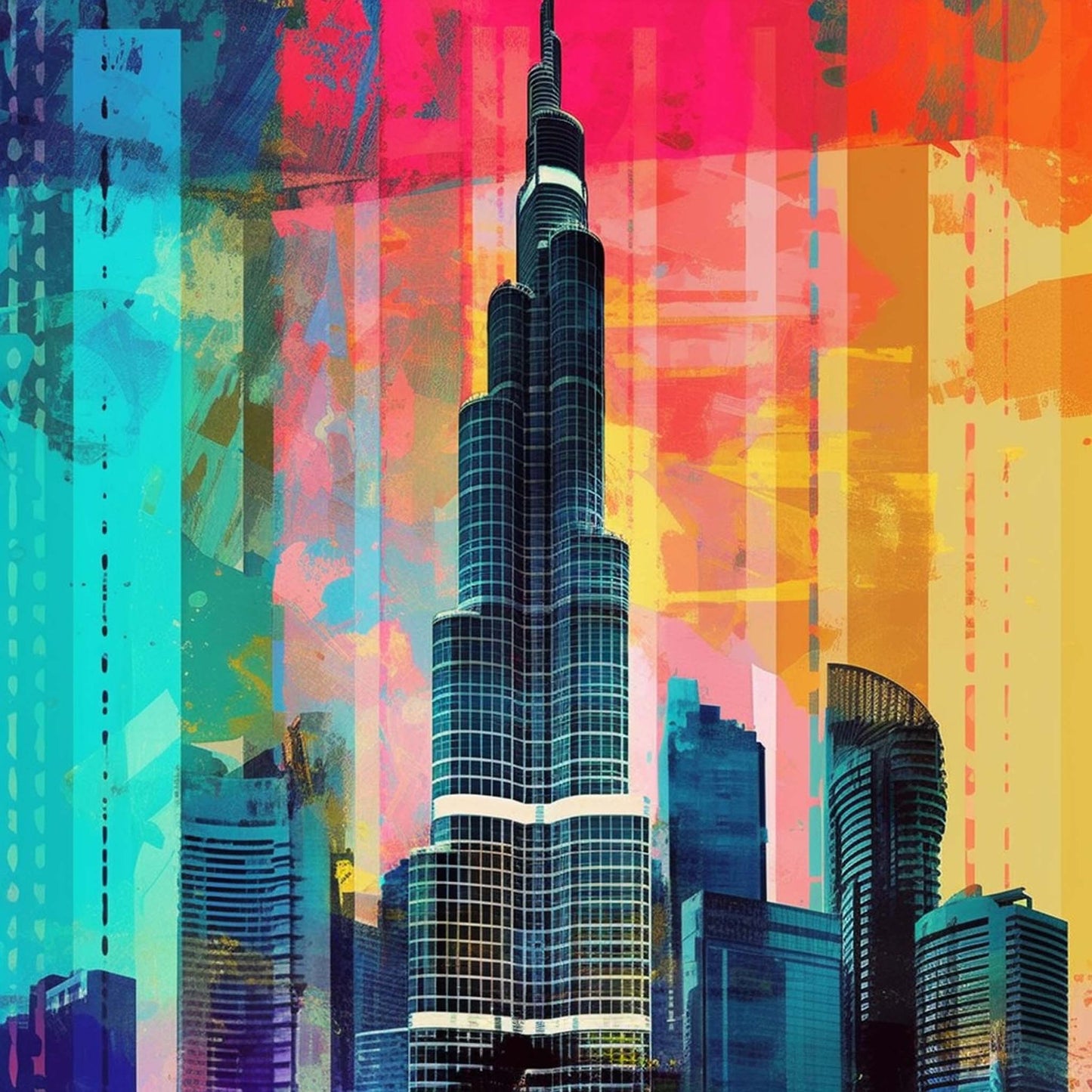 Urbanisto - Dubai Burj Khalifa - Wandbild in der Stilrichtung der Pop-Art