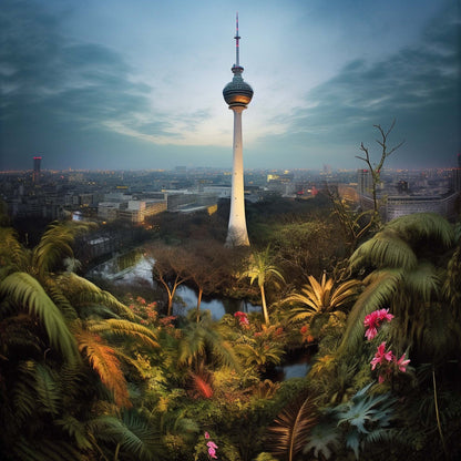 Urbanisto - Berlin Fernsehturm - Wandbild in der Stilrichtung Urban Jungle