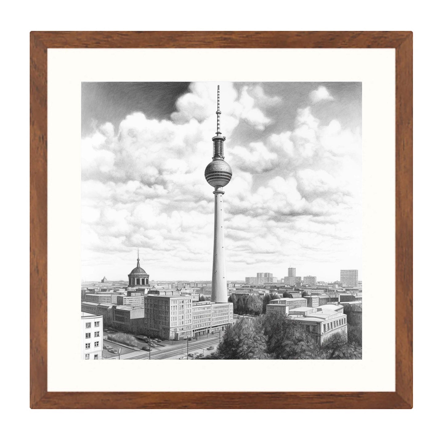 Berlin TV tower - mural in the style of a drawing