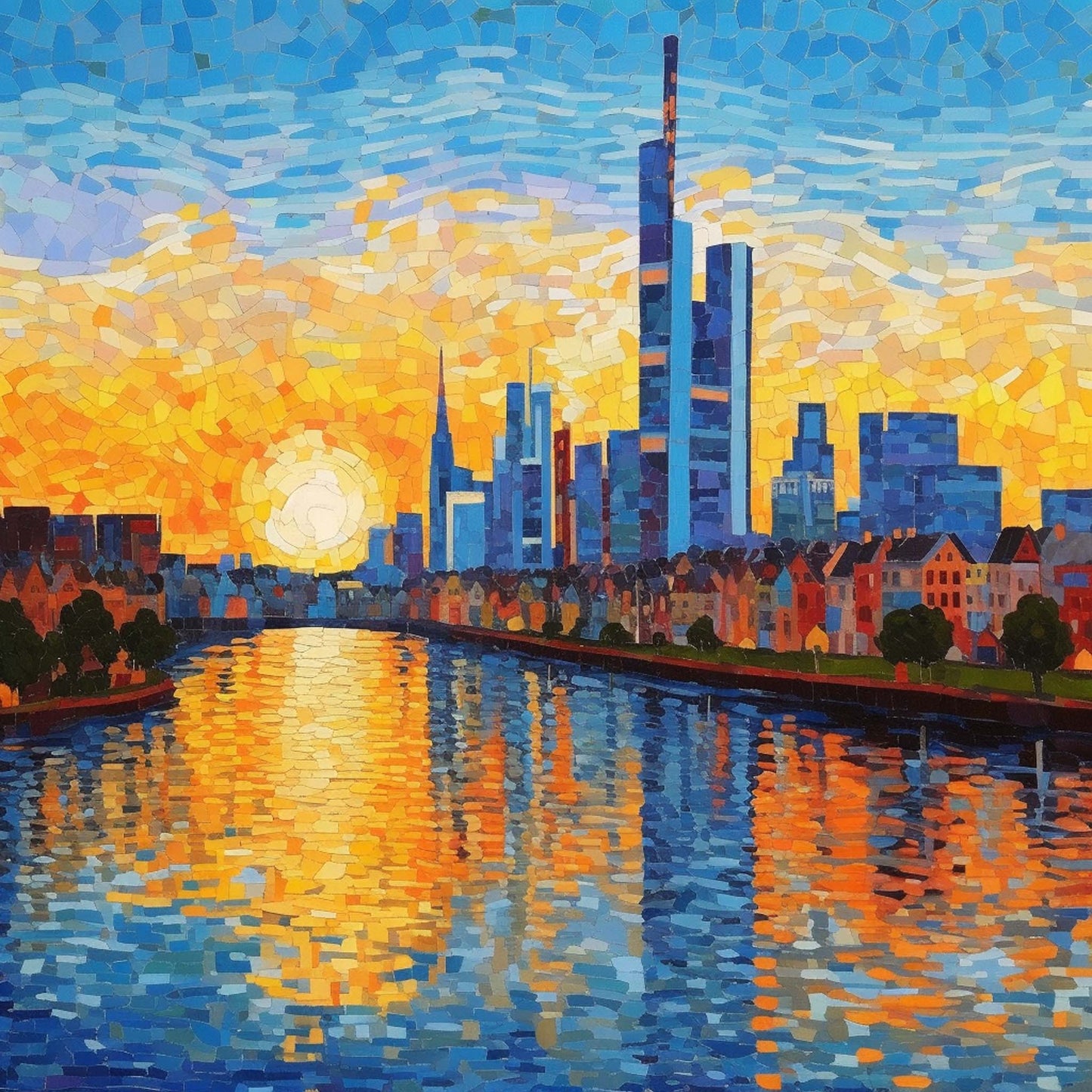 Urbanisto - Frankfurt Skyline - Wandbild in der Stilrichtung des Impressionismus