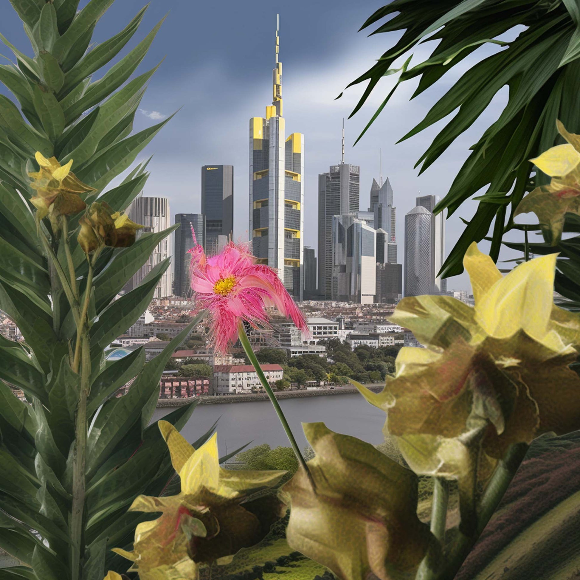 Urbanisto - Frankfurt Skyline - Wandbild in der Stilrichtung Urban Jungle