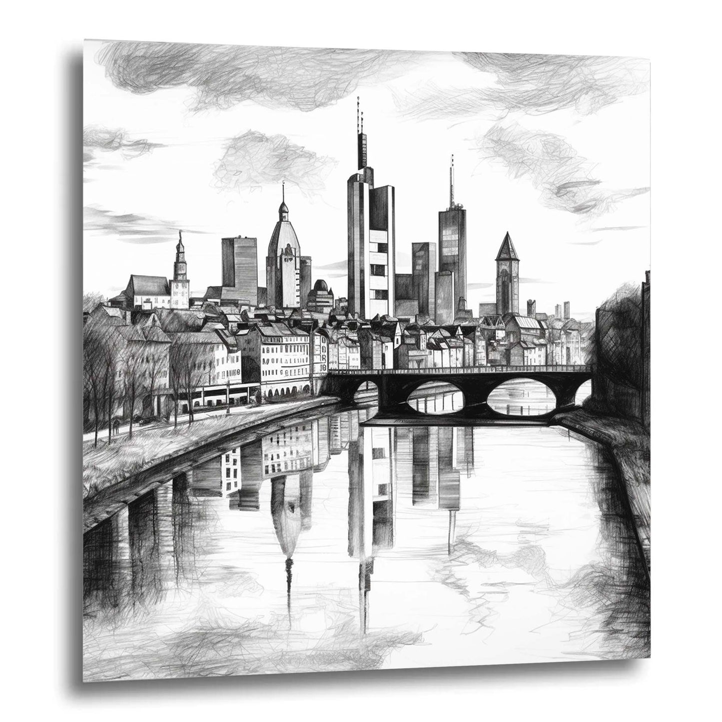 Frankfurt Skyline - mural in the style of a drawing