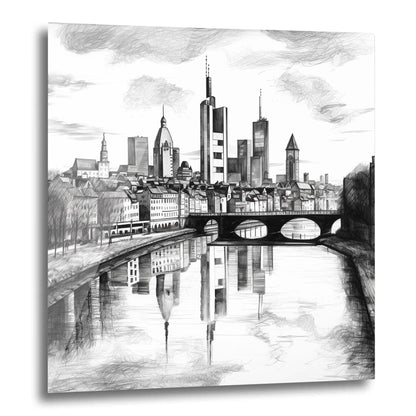 Frankfurt Skyline - Wandbild in der Stilrichtung einer Zeichnung