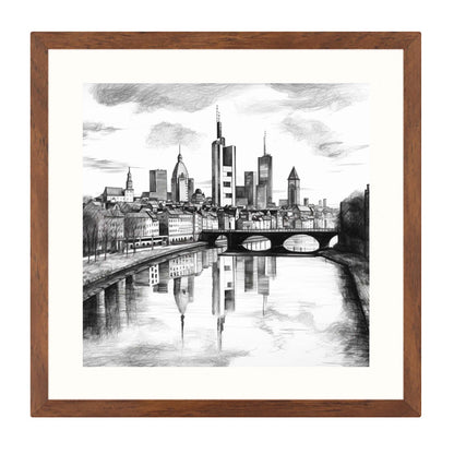 Frankfurt Skyline - mural in the style of a drawing