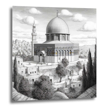 Jérusalem Dôme du Rocher - peinture murale dans le style d'un dessin
