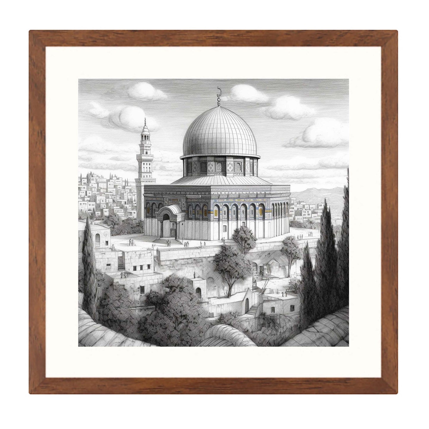 Jérusalem Dôme du Rocher - peinture murale dans le style d'un dessin