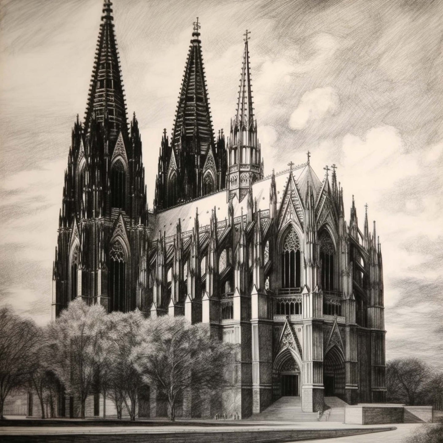 Urbanisto - Kölner Dom - Wandbild als Schwarz-Weiß-Zeichnung