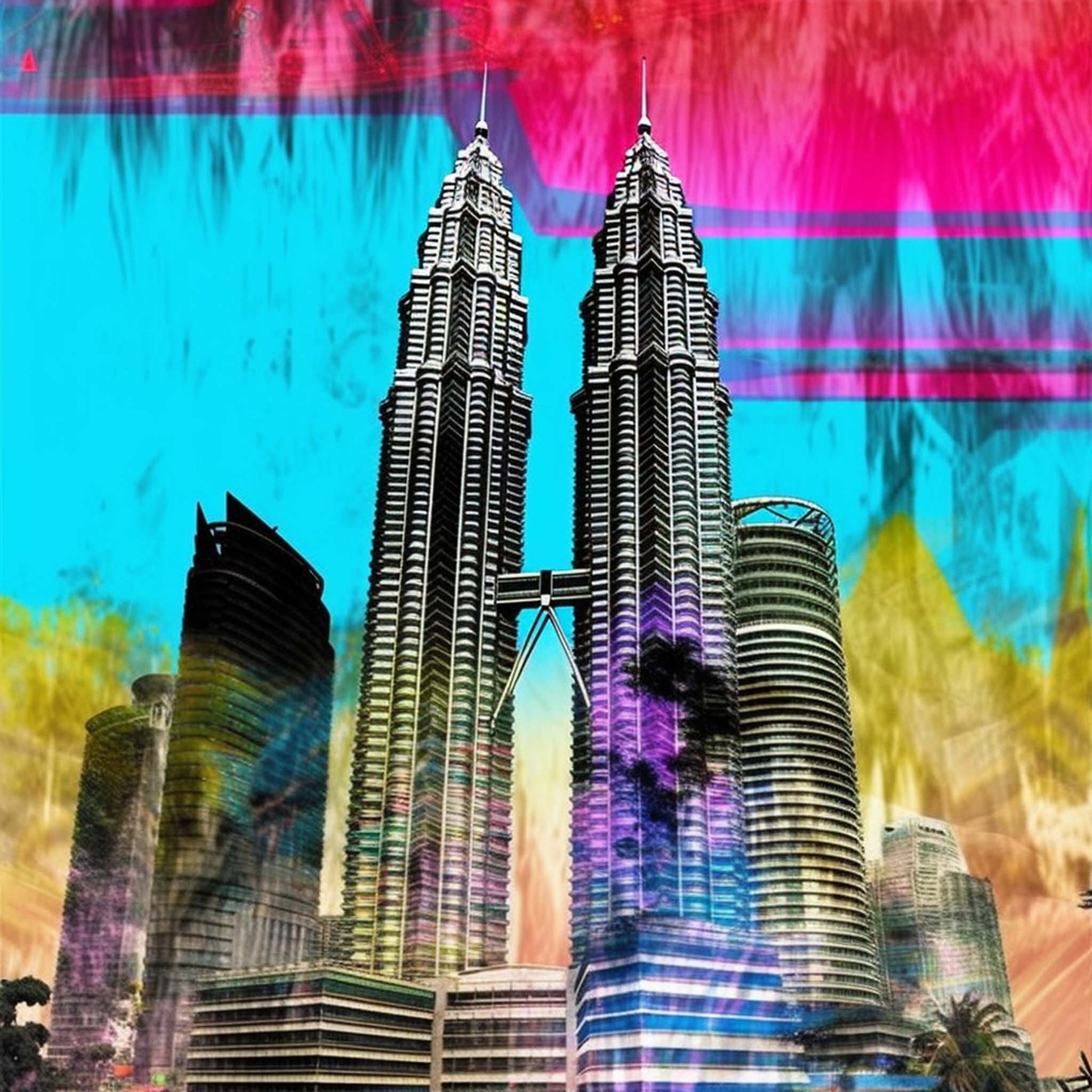 Urbanisto - Petronas Towers Kuala Lumpur - Wandbild in der Stilrichtung der Pop-Art