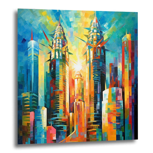 Tours Petronas Kuala Lumpur - Peinture murale dans le style de l'expressionnisme