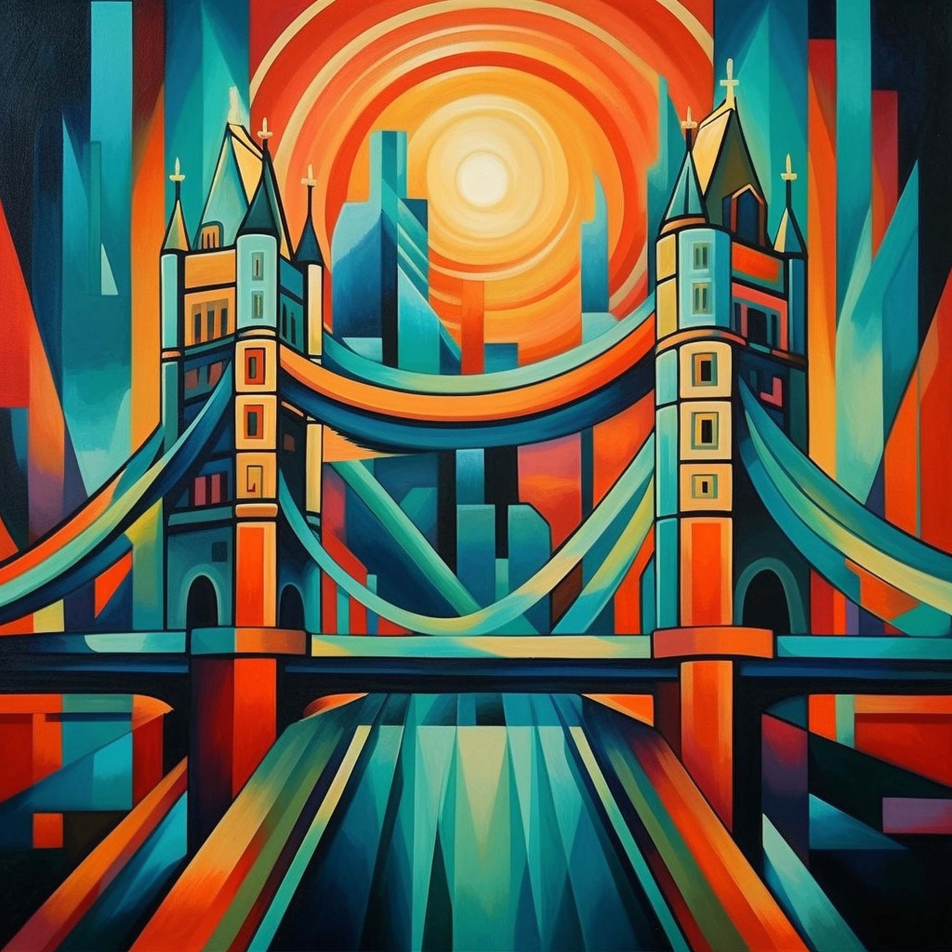 Urbanisto - London Tower Bridge - Wandbild in der Stilrichtung des Futurismus