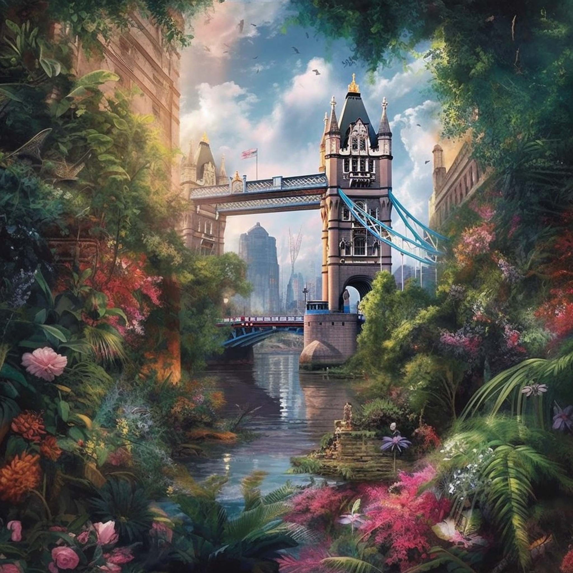 Urbanisto - London Tower Bridge - Wandbild in der Stilrichtung Urban Jungle