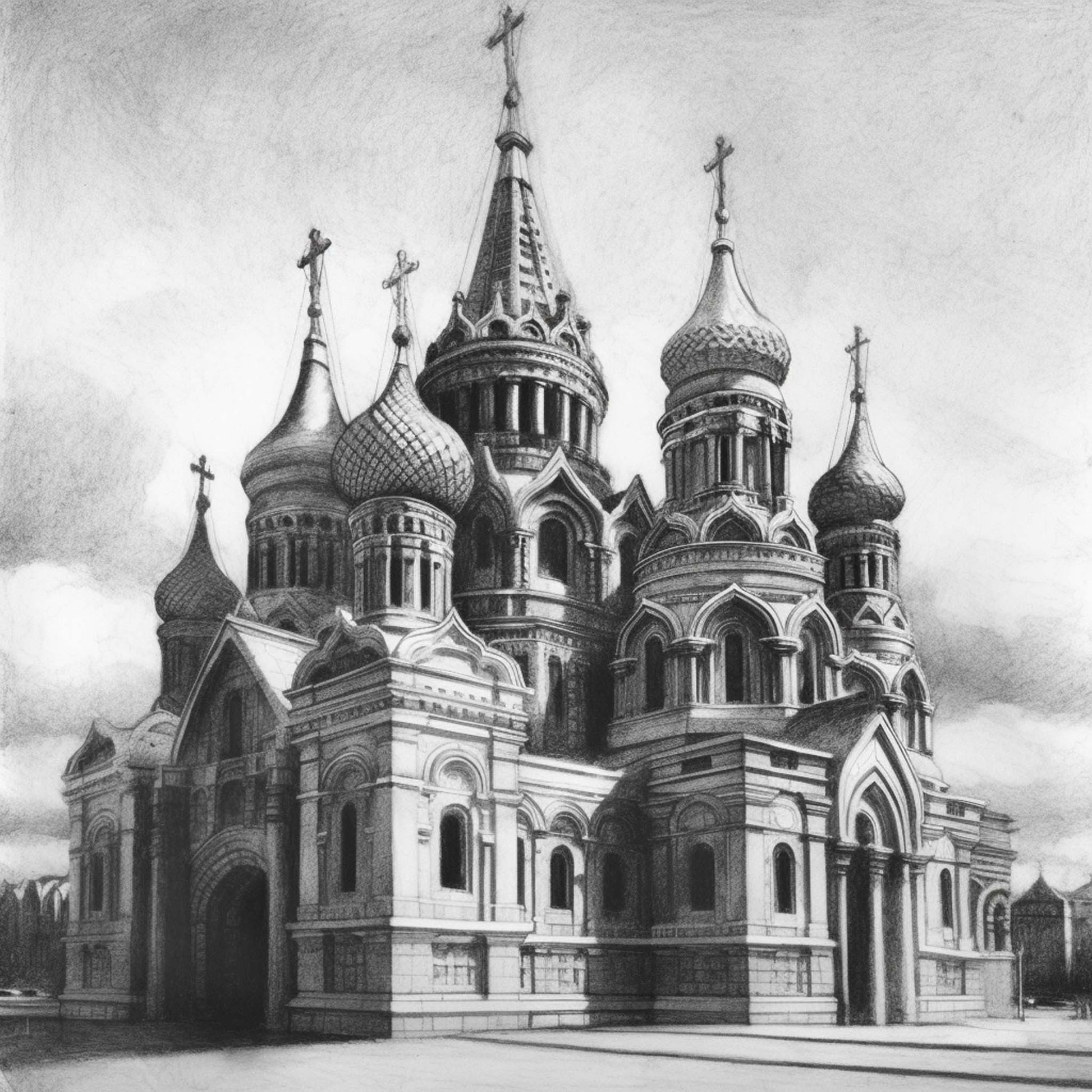 Urbanisto - Moskau Kreml - Wandbild als Schwarz-Weiß-Zeichnung