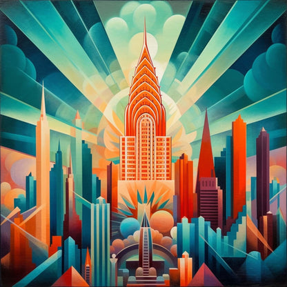 Urbanisto - New York Chrysler Building - Wandbild in der Stilrichtung des Futurismus