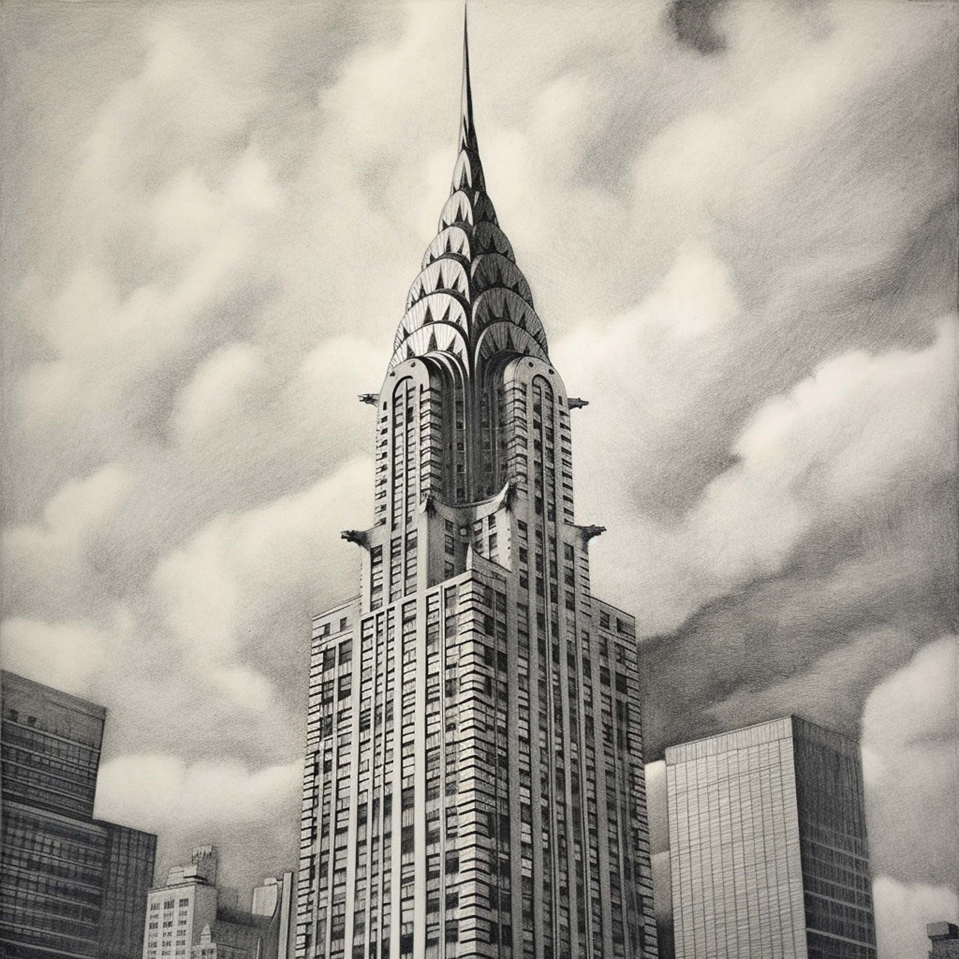 Urbanisto - New York Chrysler Building - Wandbild als Schwarz-Weiß-Zeichnung