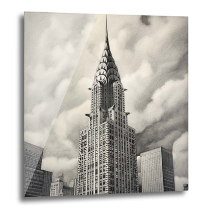 New York Chrysler Building - Peinture murale à la manière d'un dessin