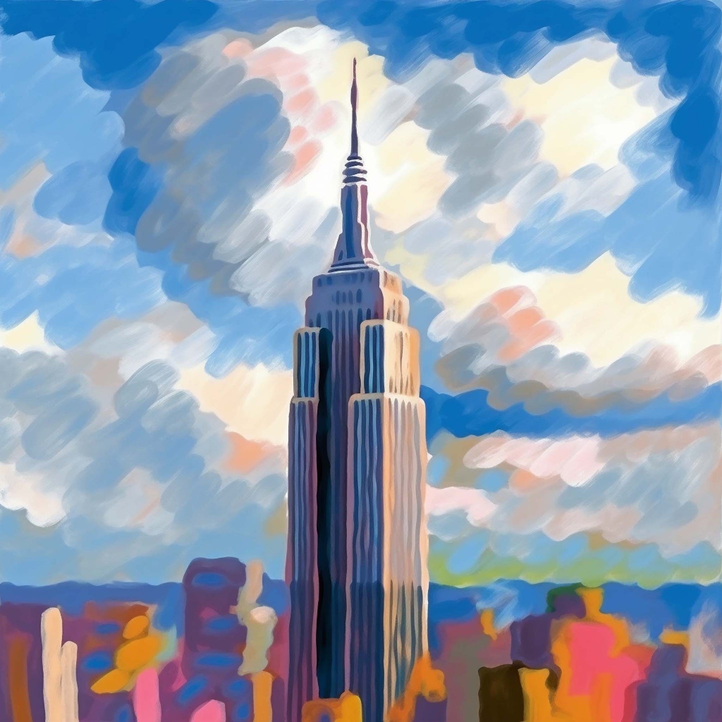 New York Empire State Building - mural in the style of impressionism