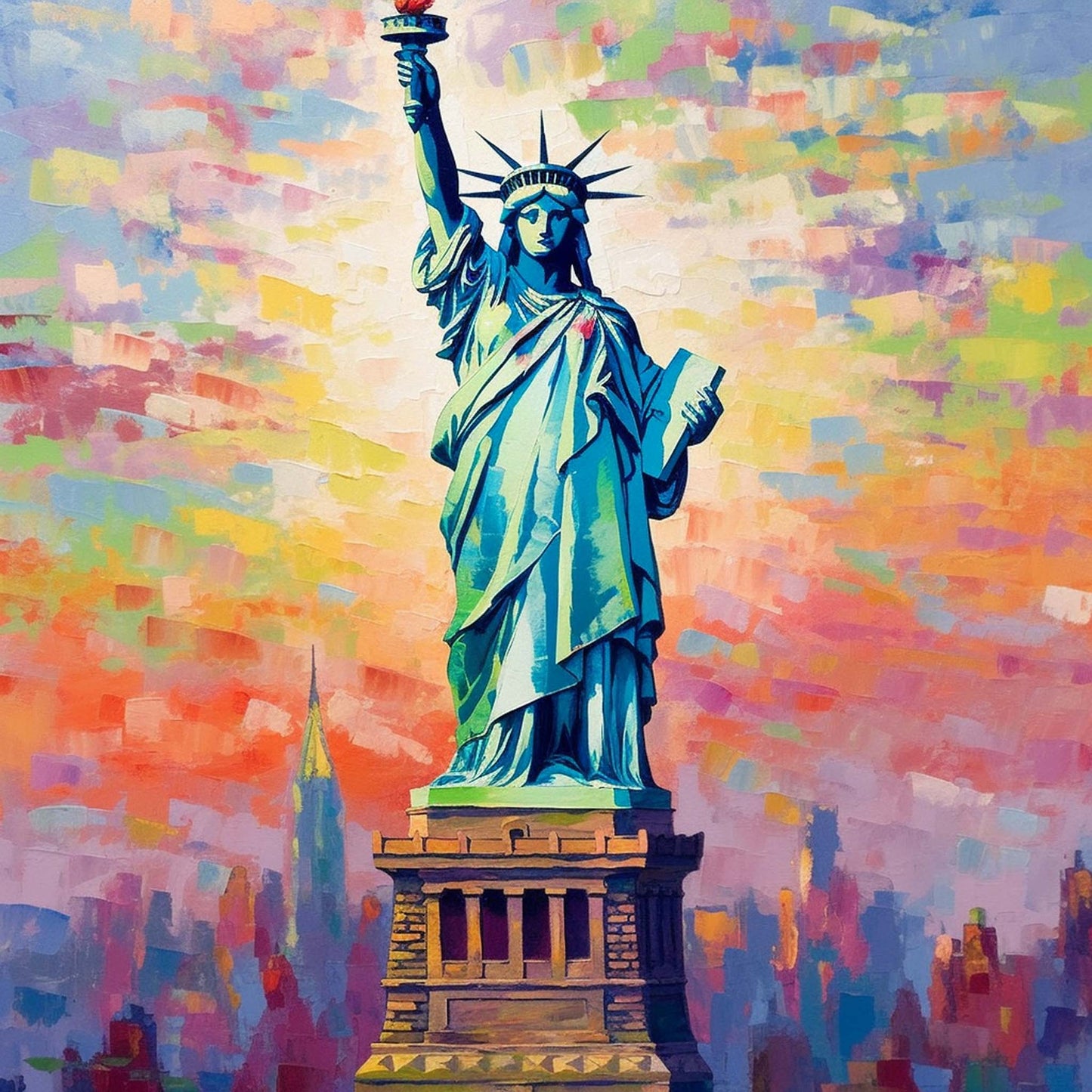 Urbanisto - New York Freiheitsstatue - Wandbild in der Stilrichtung des Impressionismus