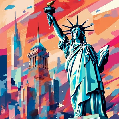Urbanisto - New York Freiheitsstatue - Wandbild in der Stilrichtung des Minimalismus