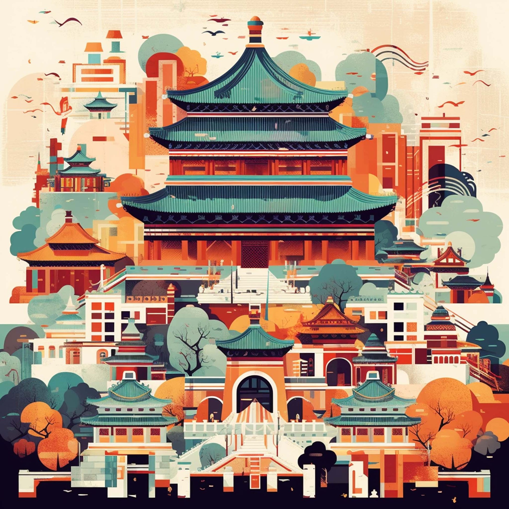Urbanisto - Peking Verbotene Stadt - Wandbild in der Stilrichtung des Minimalismus