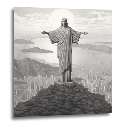 Rio de Janeiro - Statue du Christ - peinture murale à la manière d'un dessin