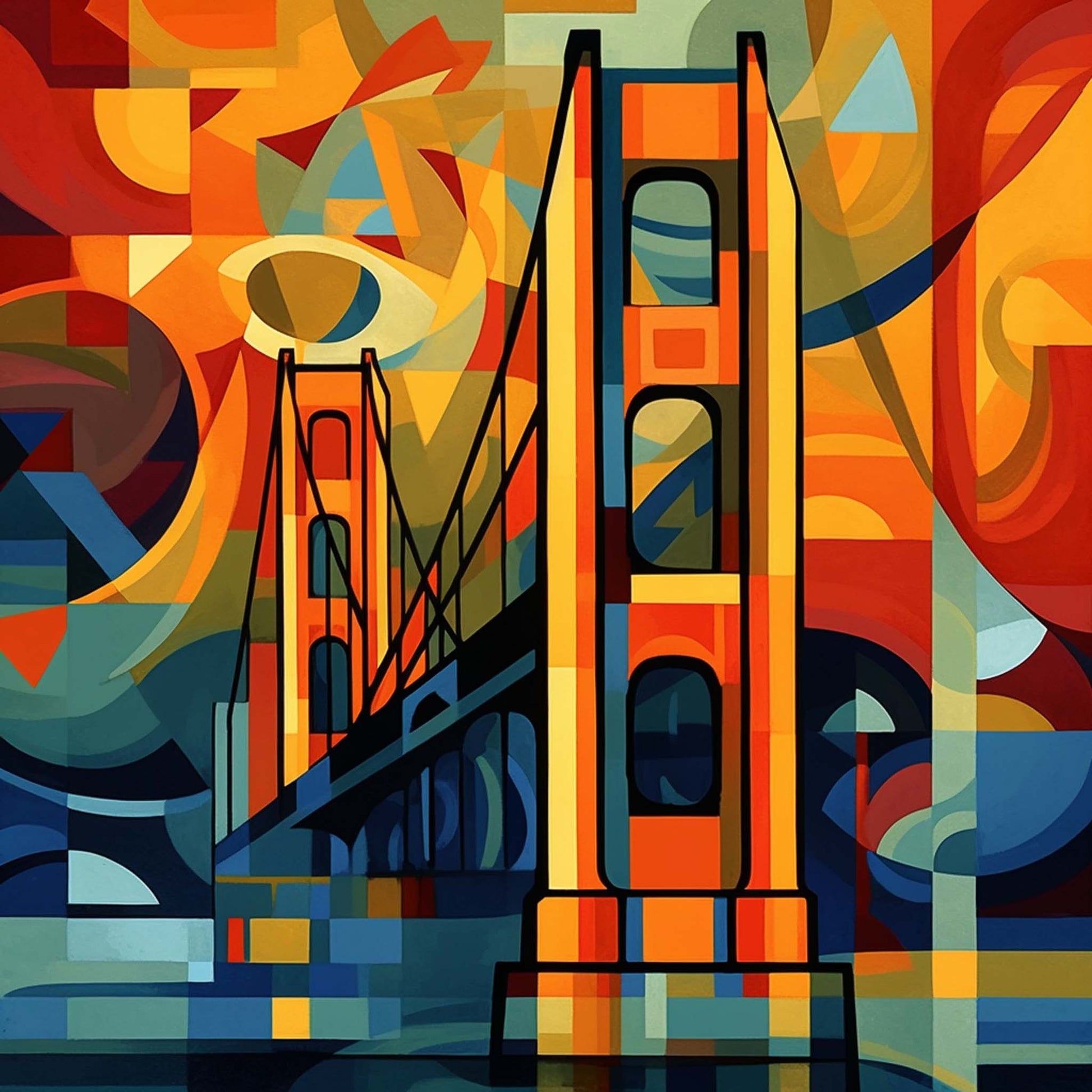 Urbanisto - San Fransisco Bridge Golden Gate Bridge - Wandbild in der Stilrichtung des Expressionismus