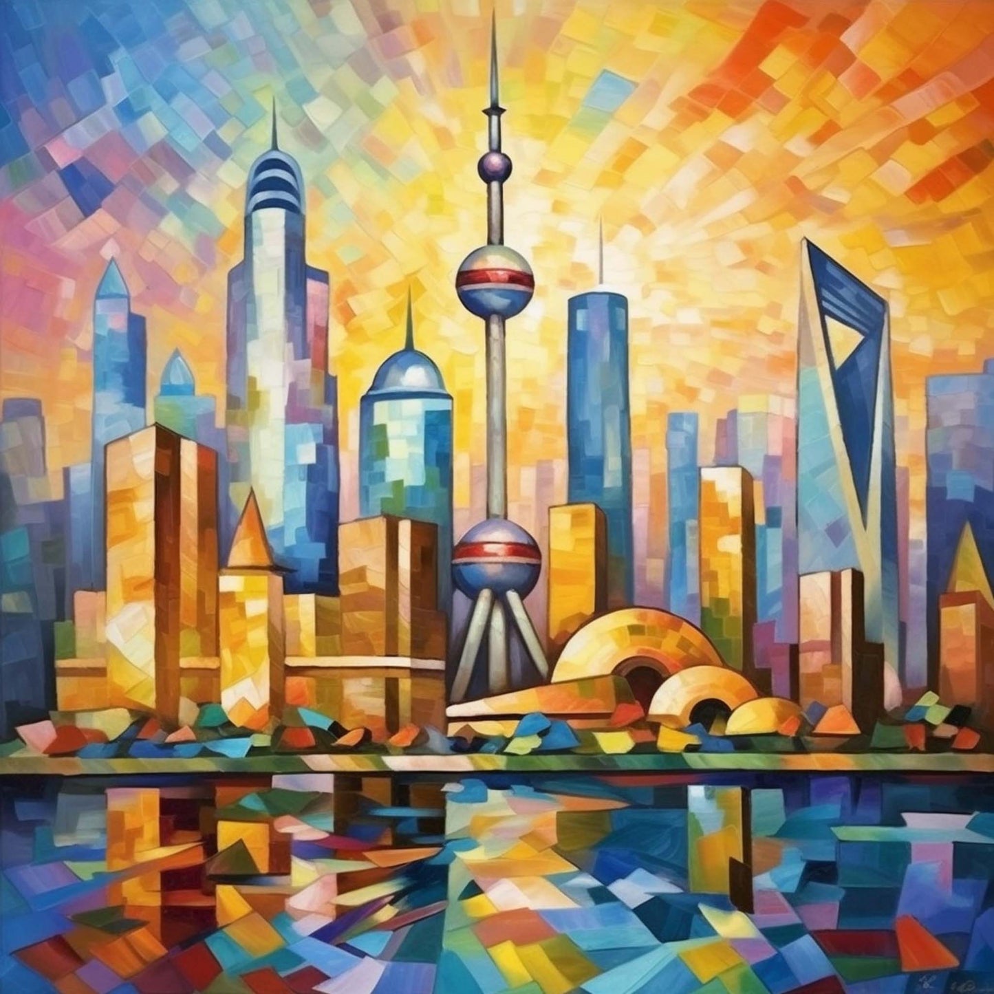 Urbanisto - Shanghai Skyline - Wandbild in der Stilrichtung des Expressionismus