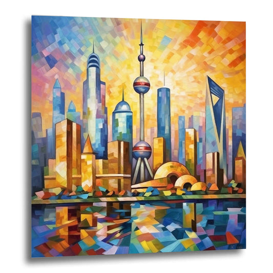 Shanghai Skyline - mural in the style of expressionism