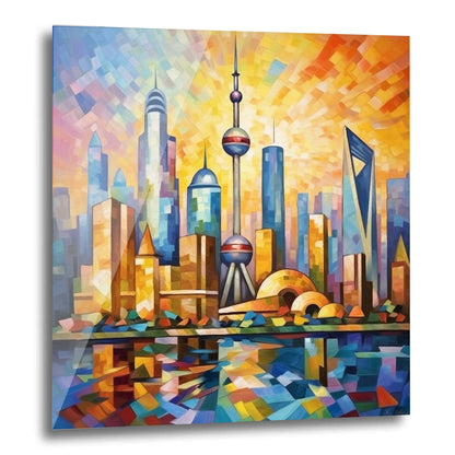 Shanghai Skyline - peinture murale dans le style de l'expressionnisme