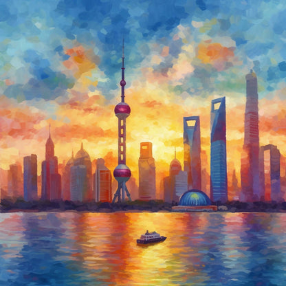 Shanghai Skyline - Wandbild in der Stilrichtung des Impressionismus